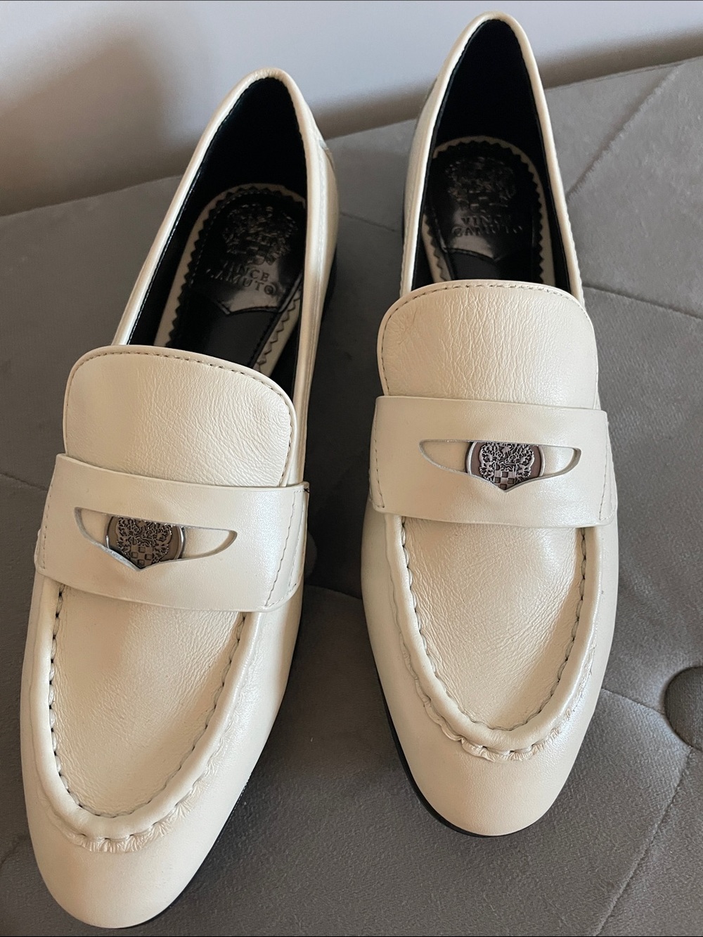 Vince Camuto Ivory Cream Leather Penny Loafers